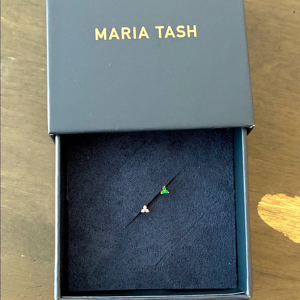 Maria tash diamond emerald trinity studs